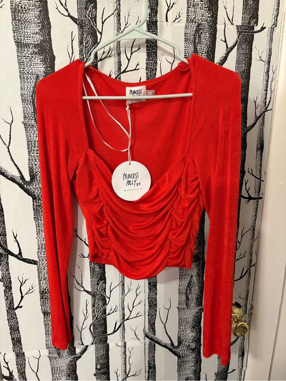 Princess Polly Vibrant Red Ruched Long Sleeve Crop Top